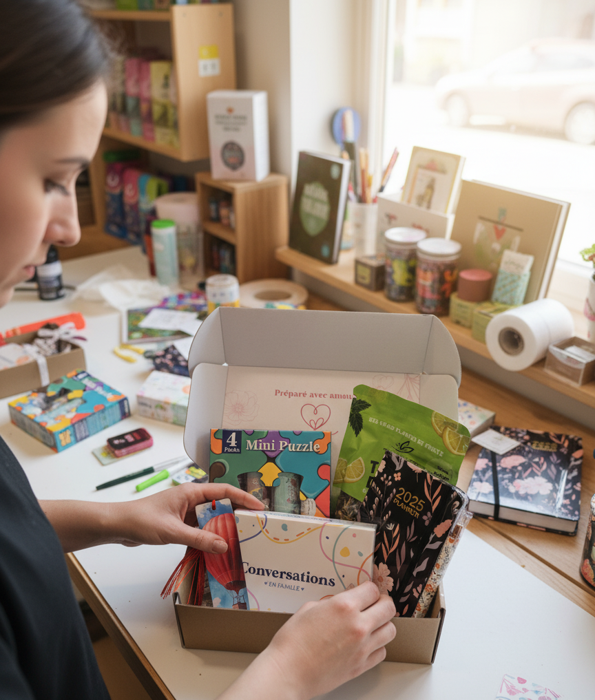Préparation de la box cadeau mensuelle