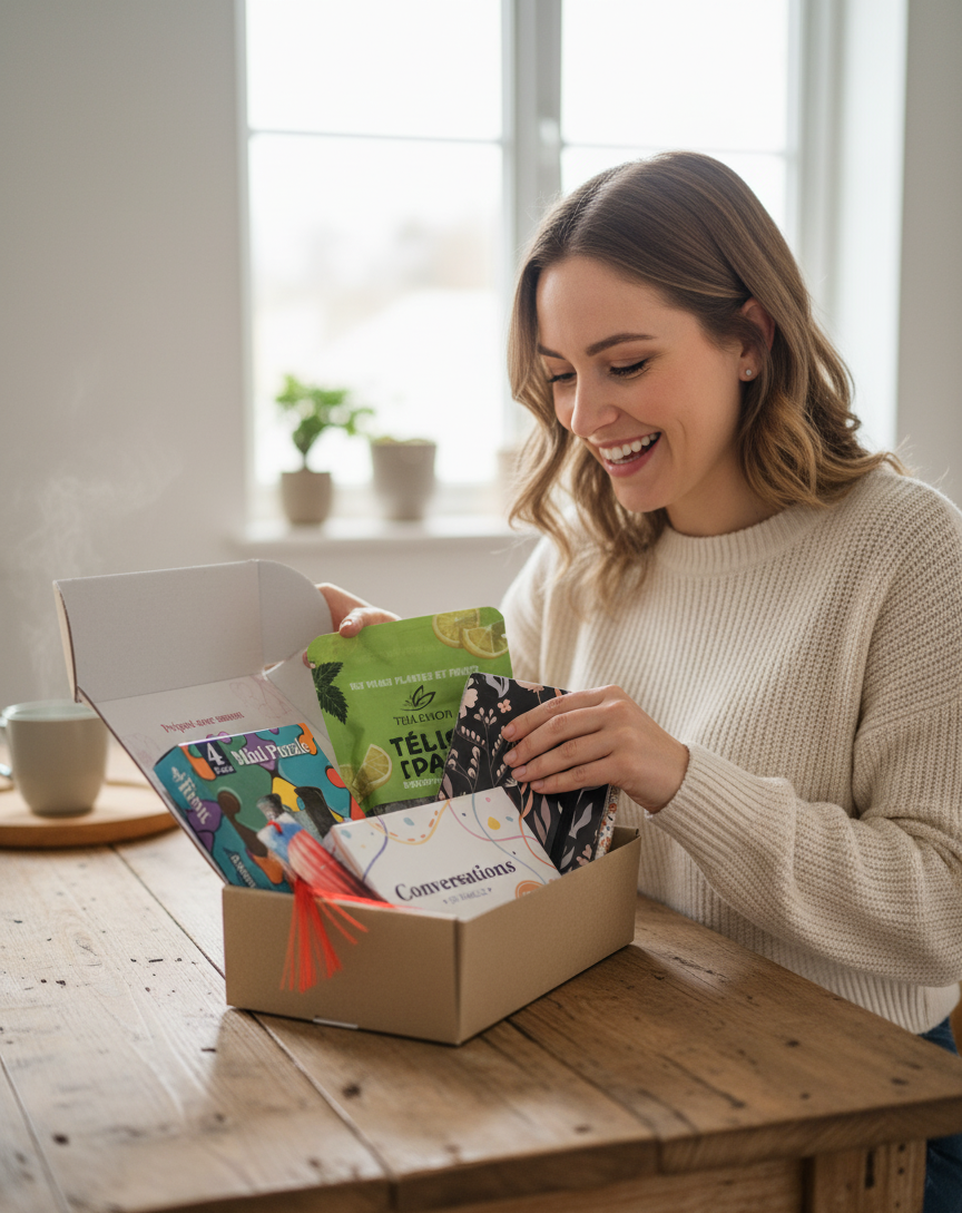 Réception de la box cadeau mensuelle à la maison